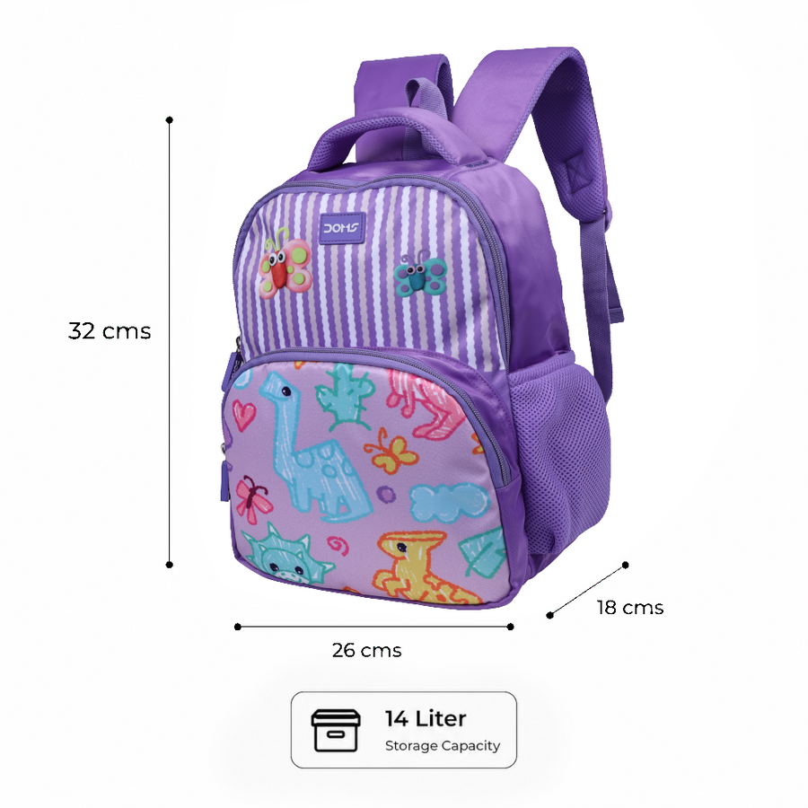 DOMS Dino Bag Kids School Backpack – Lightweight Water-Resistant Dinosaur Theme Bag (14L)