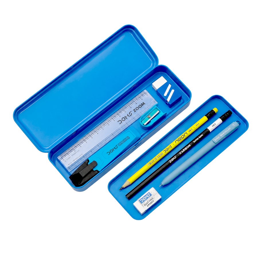 DOMS Superman Metal Tin Pencil Box | Car-Shaped Durable Kids Storage Case | Spacious & Travel-Friendly Pencil Case | Official licensed Merchandise