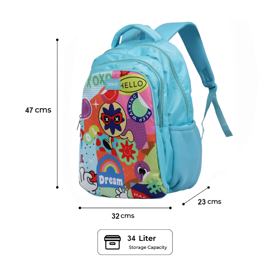 DOMS Sticker Bag Kids School Backpack – Lightweight Water-Resistant | Graphic Theme Bag (34L)