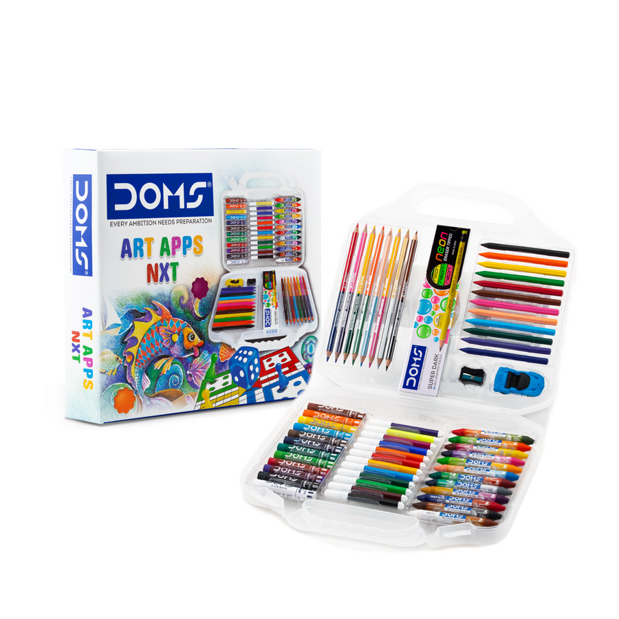 DOMS Art Apps NXT Creative Kit – All-in-One Art & Craft Set for Kids | Colouring, Drawing & School Stationery Kit with Carry Case