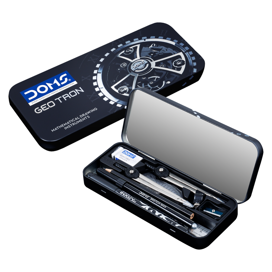 DOMS GEOTRON Math Instrument Box – Premium Metal Geometry Kit with Compass, Divider, Protractor, Scale & Accessories for Students