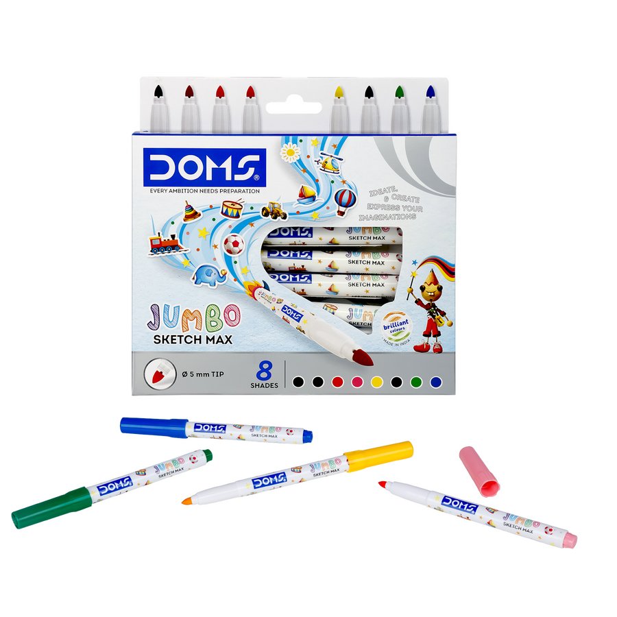 DOMS Jumbo Sketch Pens – Thick Grip Coloring Markers for Kids & School Use