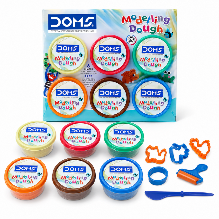 DOMS Modelling Dough 6 Shades (150g) – Soft Non-Toxic Clay Dough for Kids with Tools | Easy to Mould Art & Craft Kit