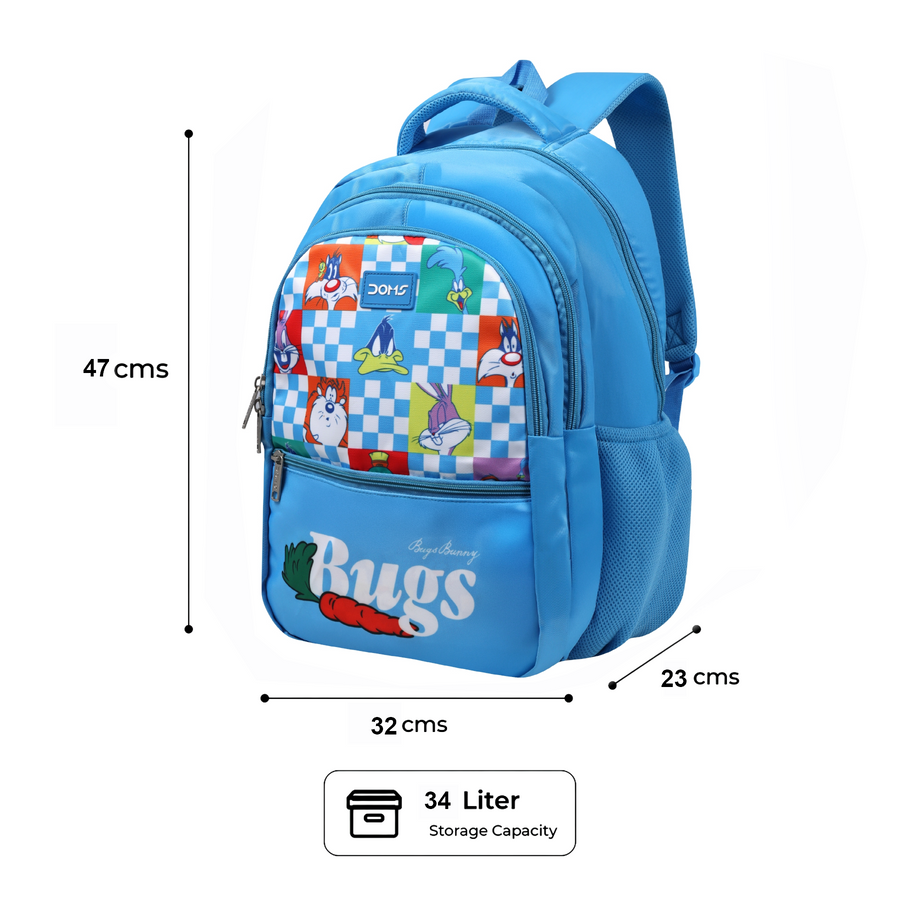 DOMS Bugs Bunny School Backpack – Lightweight Water-Resistant | Looney Tunes Theme Bag (34L) | Official Licensed Merchandise