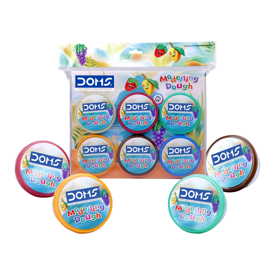 DOMS Modelling Dough 6 Shades (450g) with Tools | Soft Non-Toxic Kids Clay Set for Creative Play