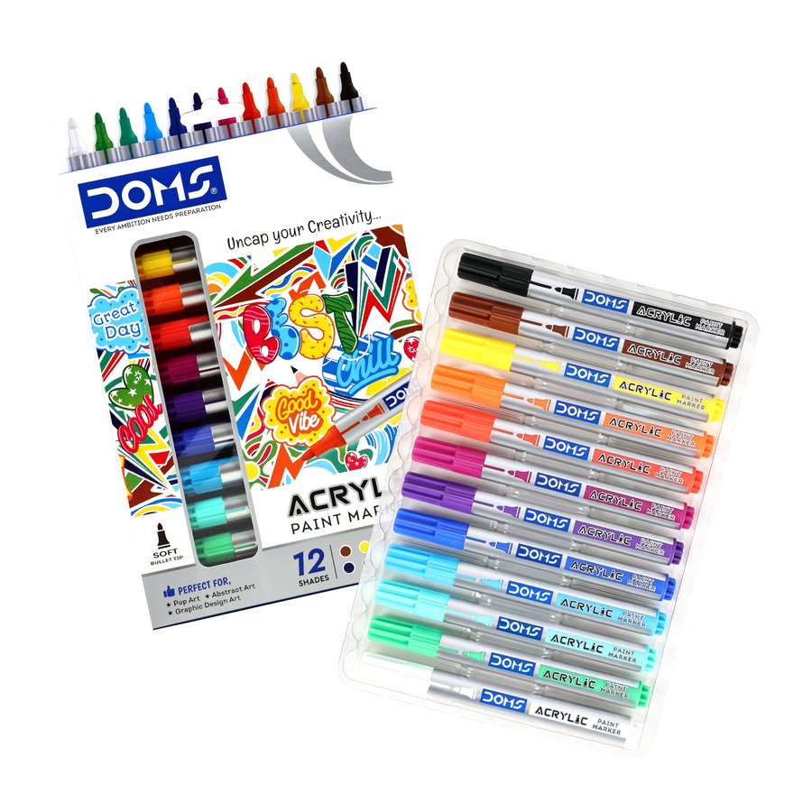 DOMS Acrylic Paint Markers Set | Multi-Surface Acrylic Marker Pens for DIY Art, Craft & Creative Projects