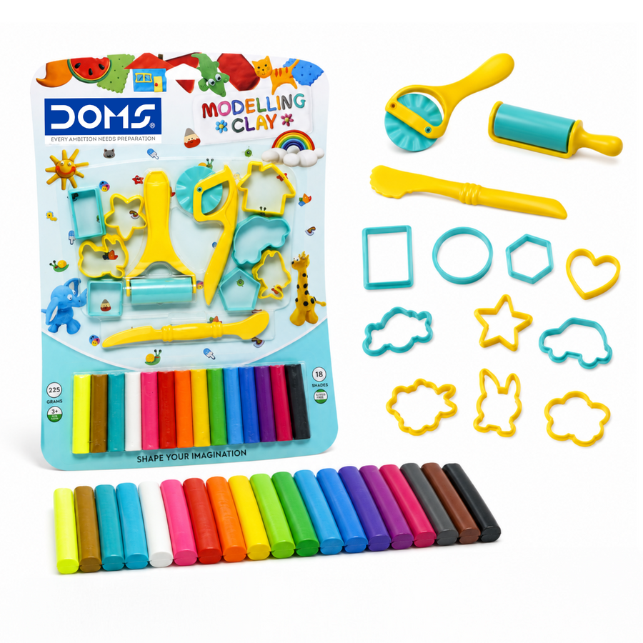 DOMS Modelling Clay 18 Shades (225g) with Tools | Soft Non-Toxic Colour Clay Set for Kids Art & Craft