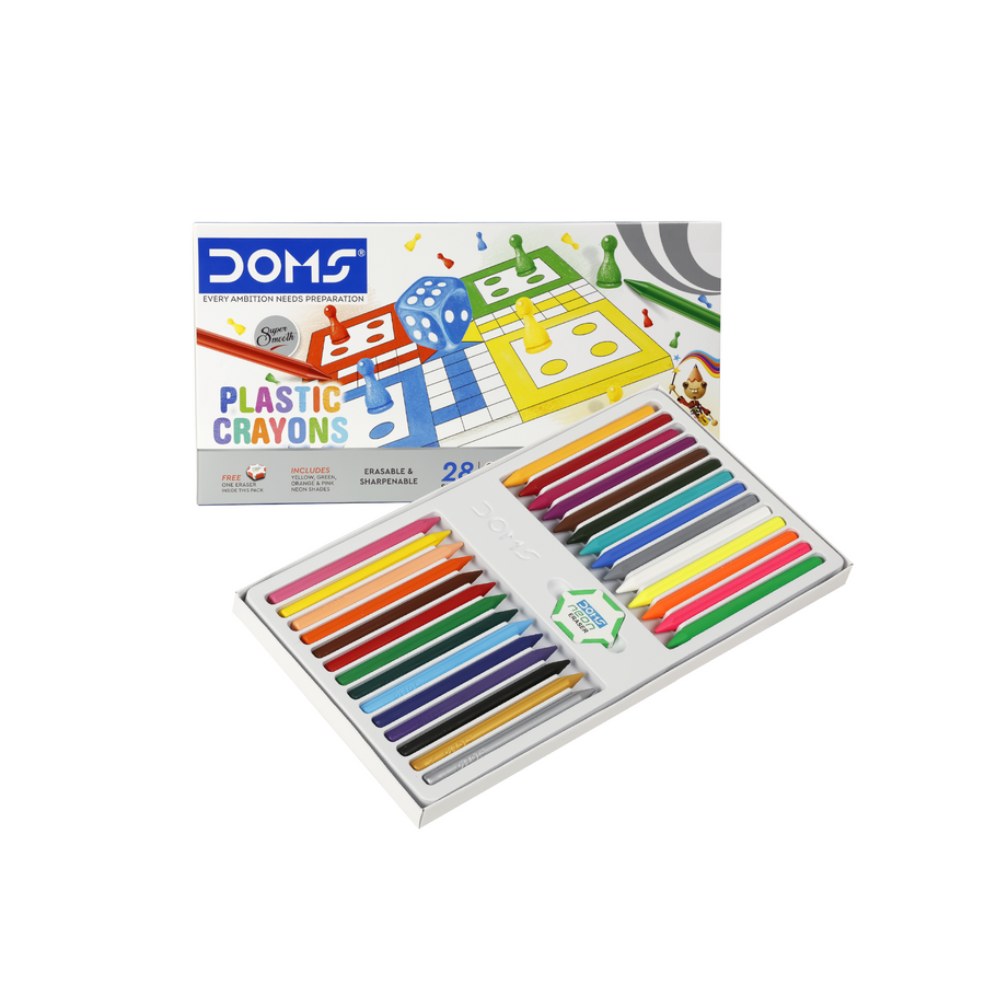 DOMS Plastic Crayons 28 Shades Box for Kids | Vibrant Non-Toxic Coloring Crayons Set | Smooth, Break-Resistant Art & Drawing Kit