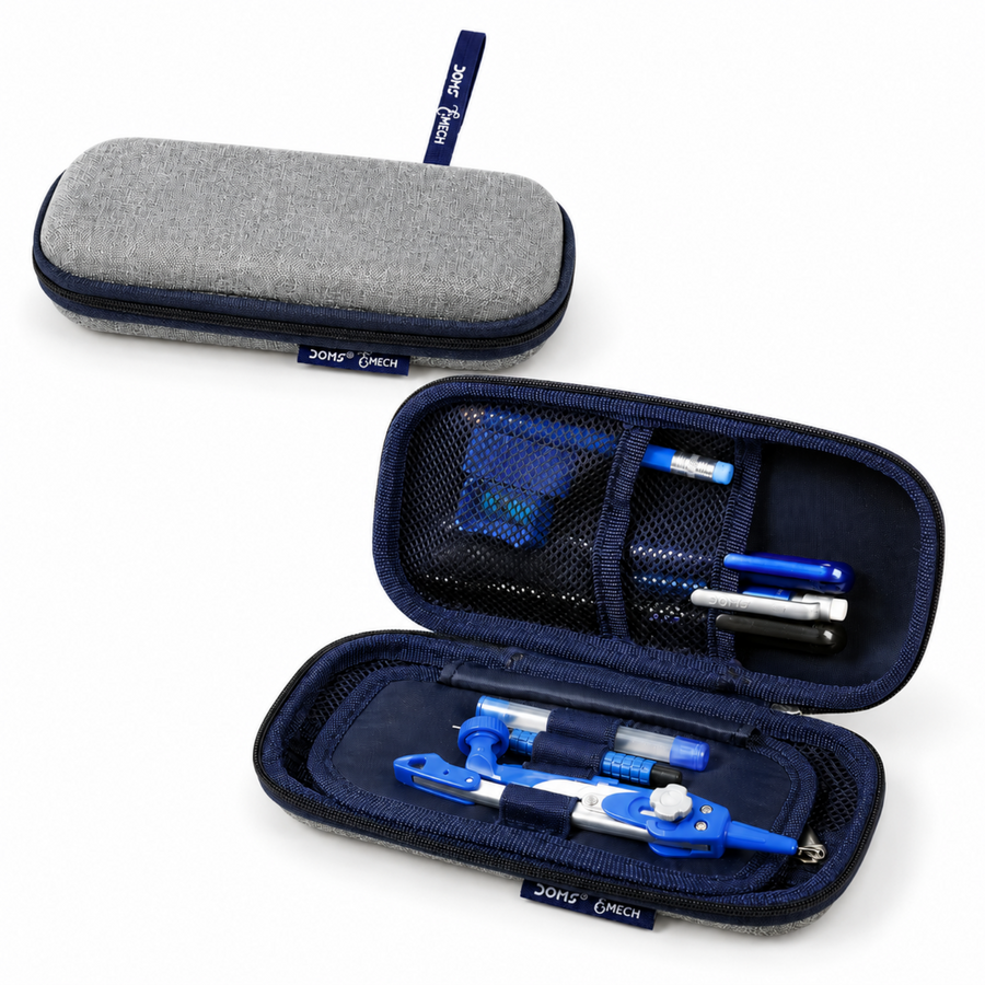 DOMS EMECH Math Instrument Box – Premium Geometry Kit with Zipper Pouch, Compass, Divider, Protractor, Scale & Accessories