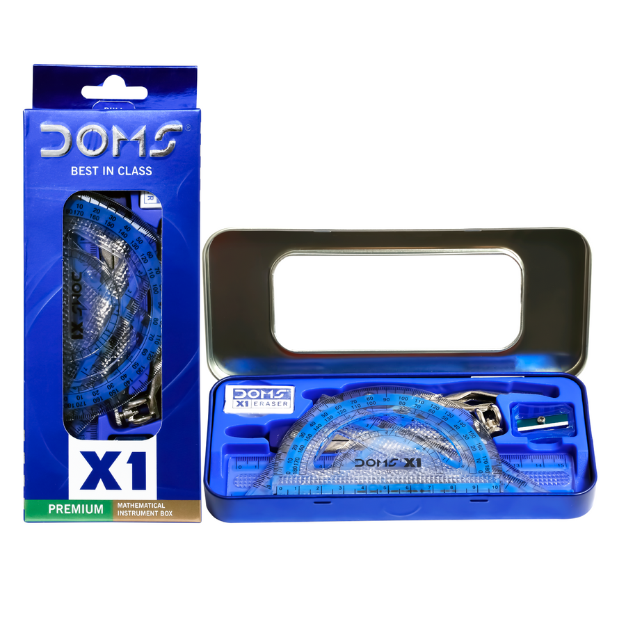 DOMS X1 Premium Math Box – Complete Geometry Instrument Set with Compass, Protractor, Divider, Scale & Accessories