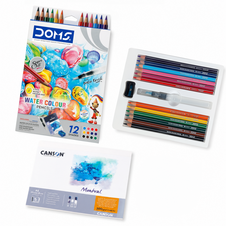 DOMS Water Colour Pencils Set Premium Watercolor Pencils with Brush & Sharpener | Smooth Blending, Rich Pigments for Kids, Students & Artists