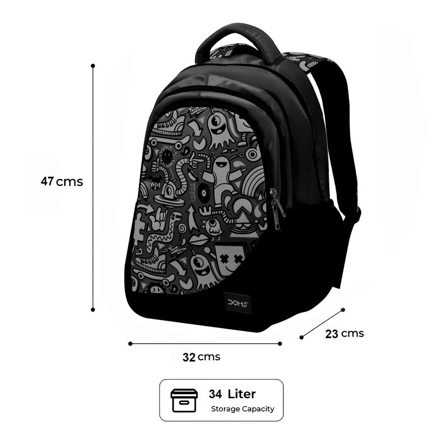 DOMS Doodle Bag School Backpack – Lightweight Water-Resistant | Graphic Print Bag (34L)