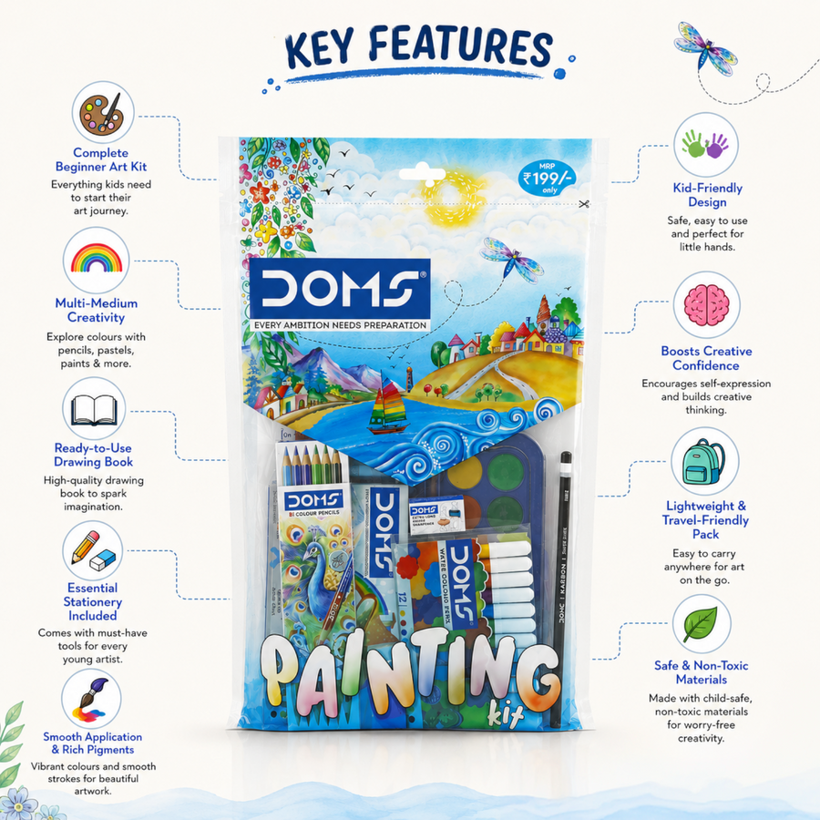 DOMS Painting Kit for Kids – Complete Art & Craft Set with Colours, Drawing Book & Accessories | Beginner Creative Kit