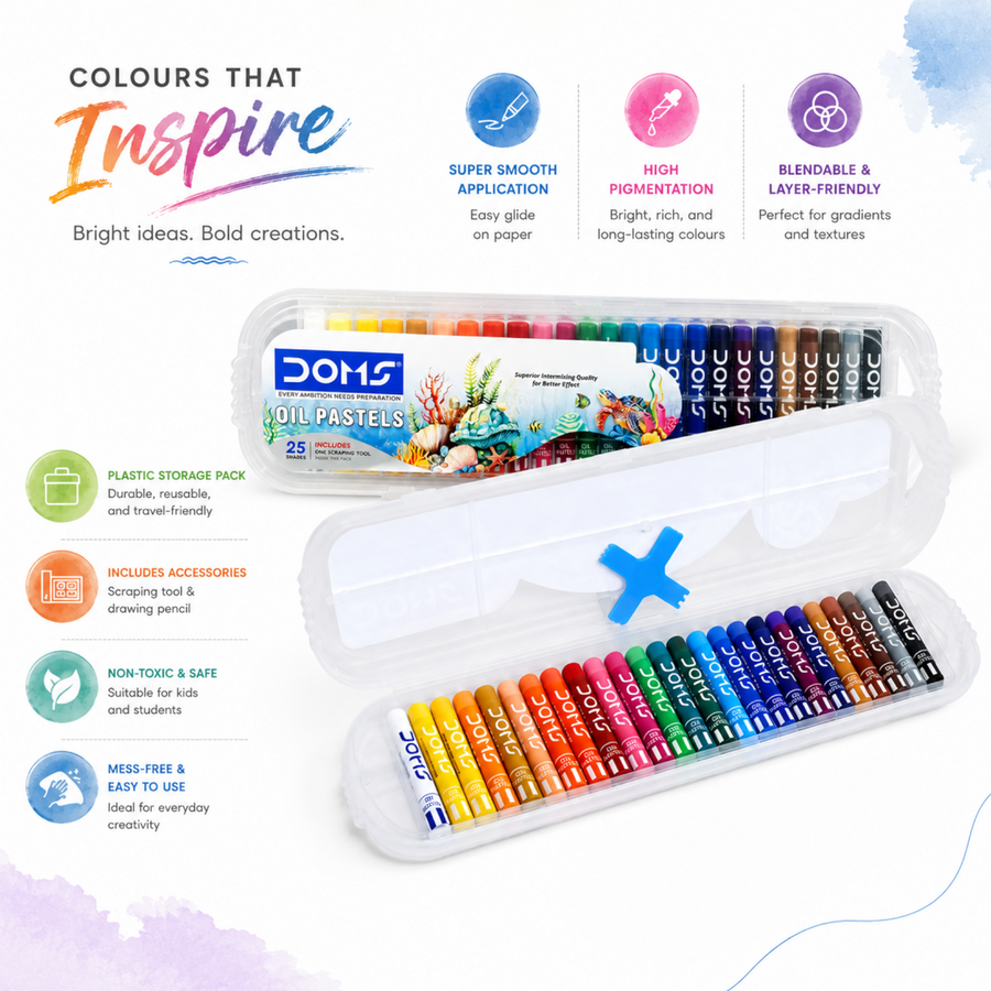 DOMS Oil Pastels Plastic Pack – Smooth Blendable Colours | Vibrant Art Pastels Set with Storage Case