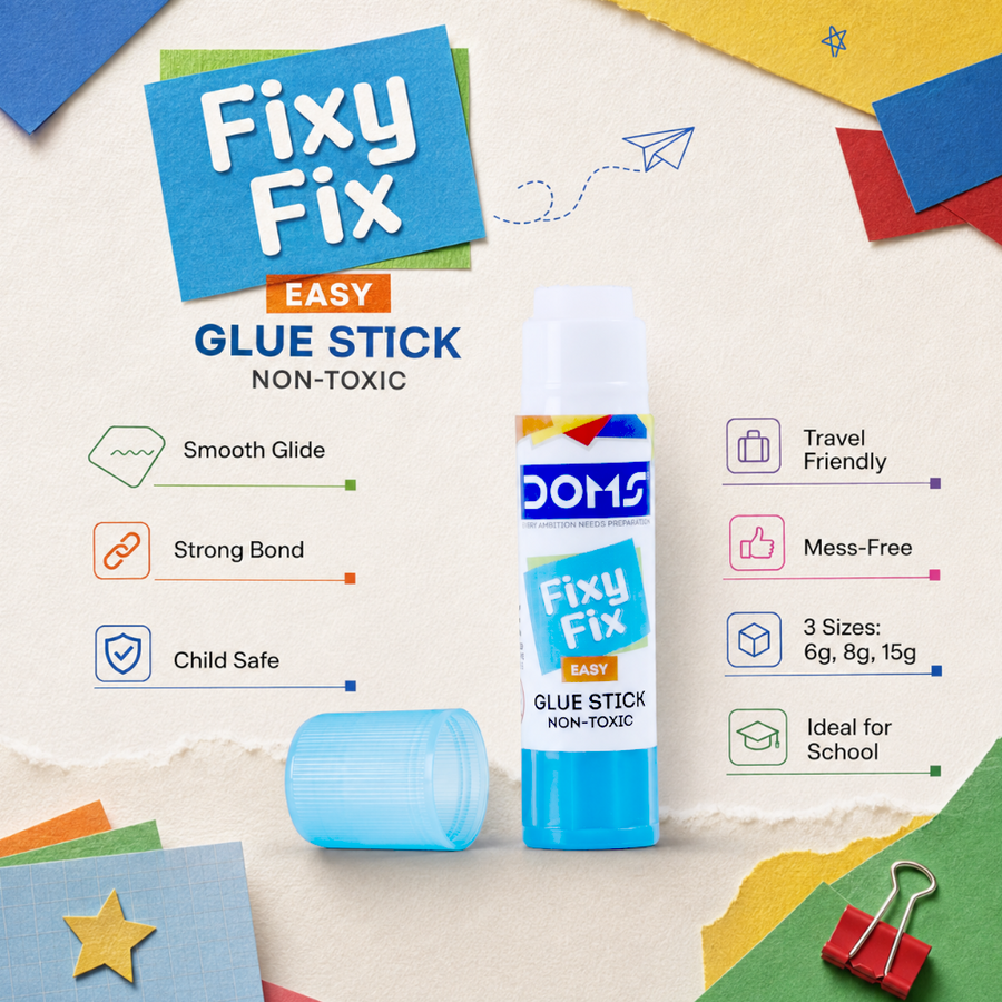 DOMS Fixy Fix Easy Glue Stick – Non-Toxic Smooth Adhesive Glue for School, Office & Craft Use | Available in 6g, 8g & 15g