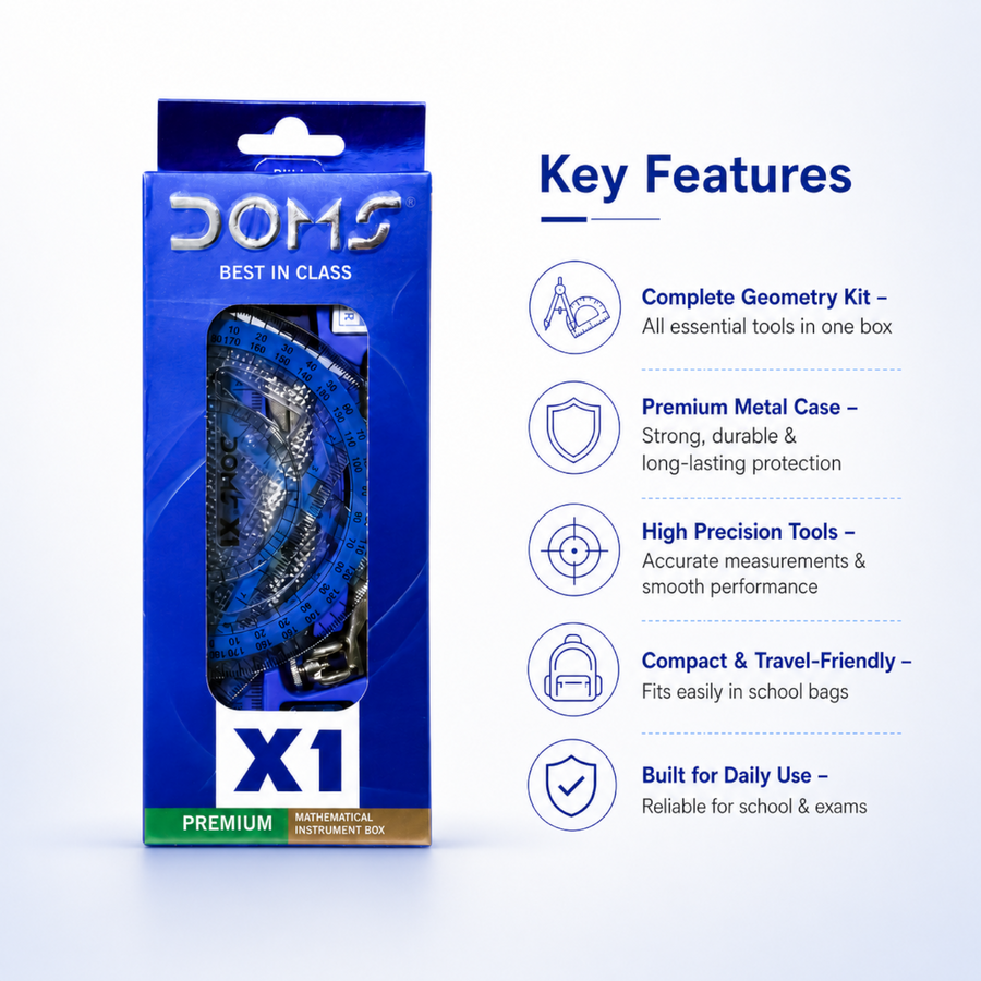 DOMS X1 Premium Math Box – Complete Geometry Instrument Set with Compass, Protractor, Divider, Scale & Accessories
