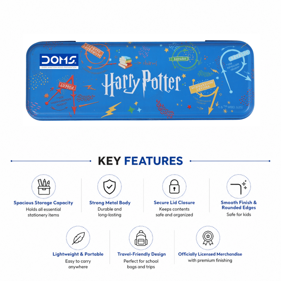 DOMS Harry Potter Metal Tin Pencil Box | Durable Kids Storage Case | Spacious & Travel-Friendly Pencil Case for School | Official licensed Merchandise