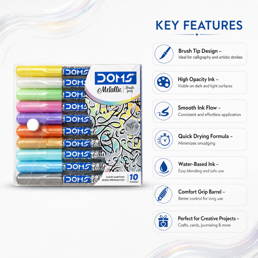 DOMS Metallic Brush Pens | Premium Metallic Calligraphy Pens for Art, Hand Lettering & Craft