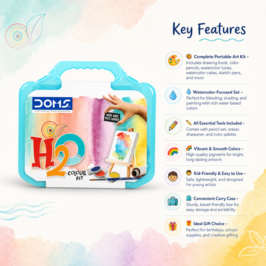 DOMS H2O Art Kit – Complete Kids Colouring, Painting & Craft Set with Storage Case