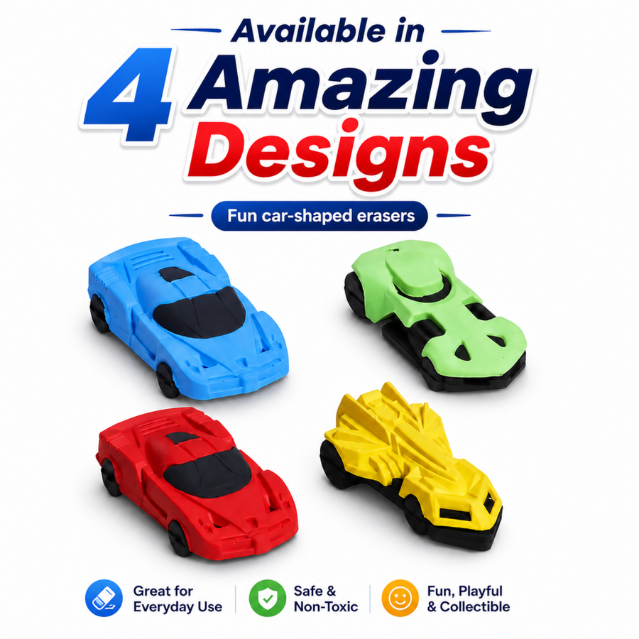 DOMS Sport Car Eraser for Kids | Fun Car-Shaped Pencil Eraser | Smudge-Free, Non-Toxic School Stationery