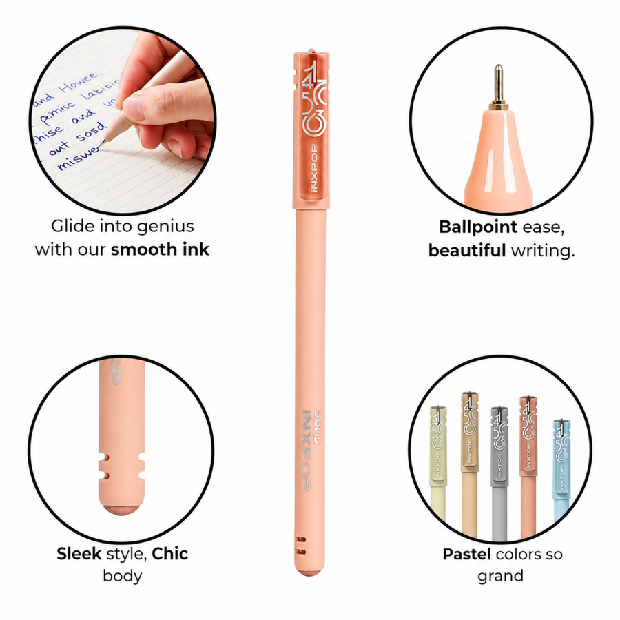 DOMS INXPOP Ball Pen Jar Pack of 10 0.7 mm Smooth Writing Pens | Blue, Black & Red Ink | Premium Pastel Pens in Capsule Bottle