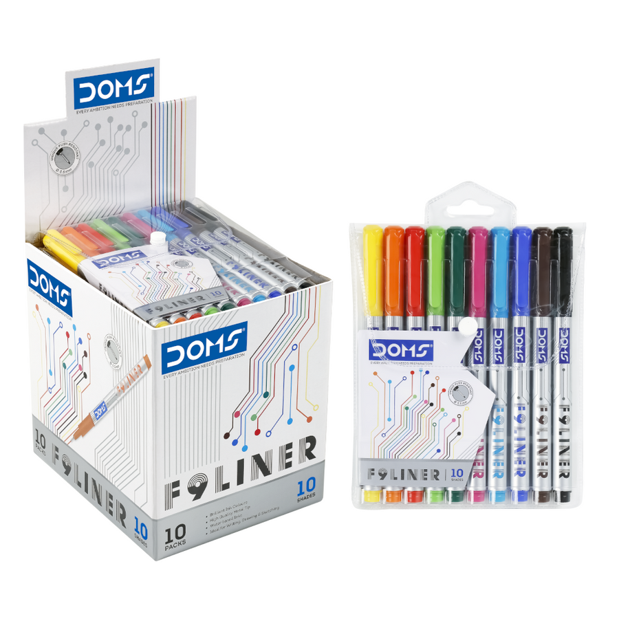 DOMS F9 Liner Pen Set – 10 Vibrant Shades | Fine Tip Colour Pens for Writing, Sketching & Doodling | Smooth Ink Flow Fineliner Pens for Students & Artists
