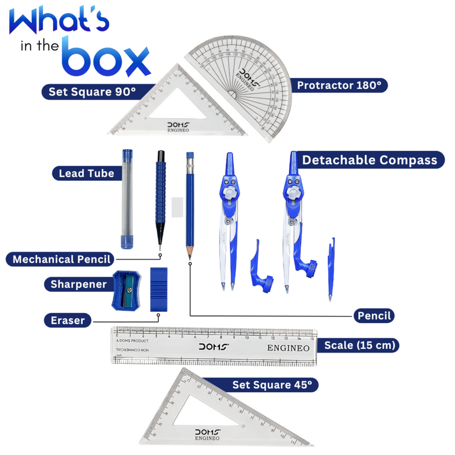 DOMS Engineo Math Instrument Box – Complete Geometry Set for Students, Precision Drawing & Exam Use
