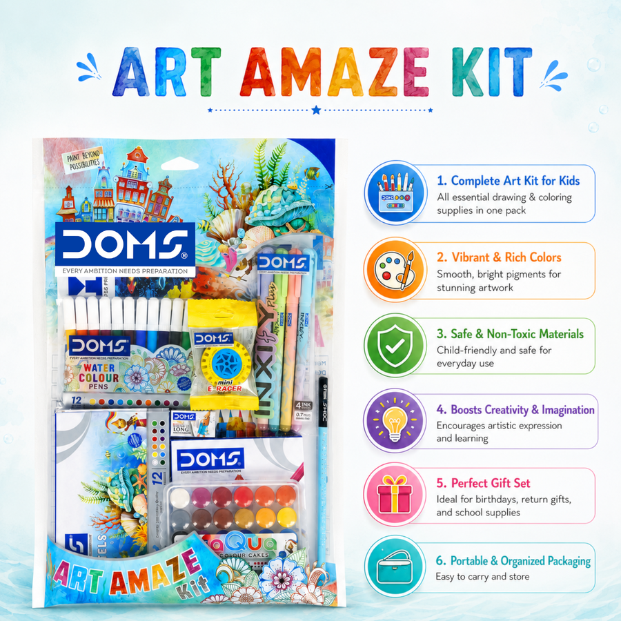 DOMS Art Amaze Kit – Complete Drawing, Coloring & Craft Set, Clay & Stationery