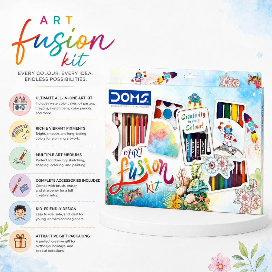 DOMS Art Fusion Kit – Drawing, Colouring & Craft Essentials Combo Pack