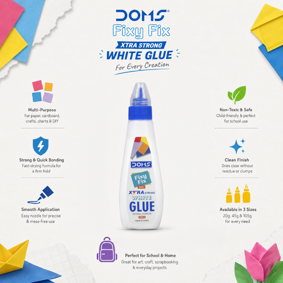 DOMS Fixy-Fix White Glue | Multipurpose Adhesive for Paper Craft, School & Office Use | Available in 20g, 45g and 105g