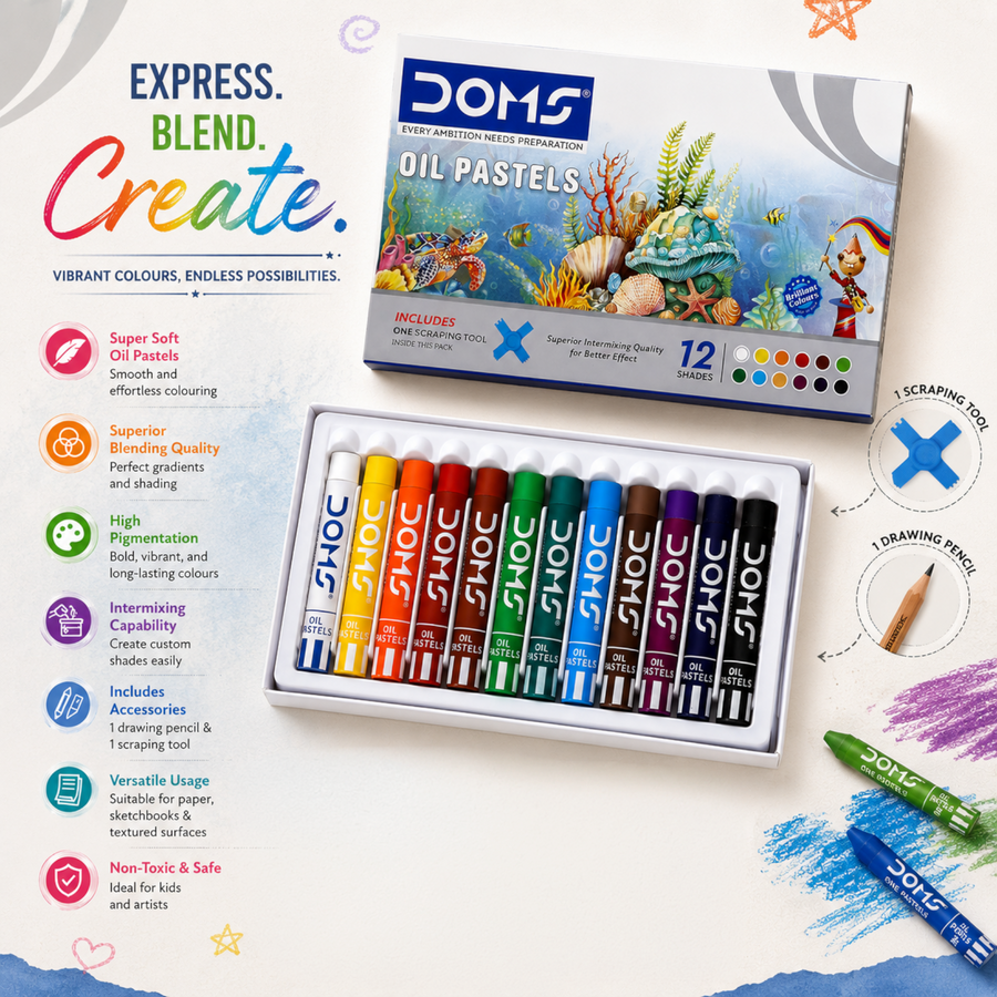 DOMS Oil Pastels –  Super Soft Oil Pastel Colours | Smooth Blending & Rich Pigments for Artists & Kids