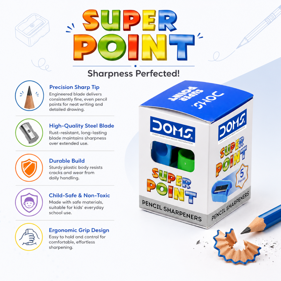 DOMS SUPER POINT Pencil Sharpener  | Durable, Smooth Sharpening, Non-Toxic | Ideal for School, Office & Art Supplies