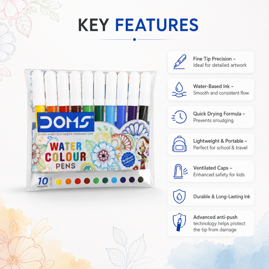 DOMS Water Colour Pens  | Compact Water-Based Colour Pens for Kids, Drawing & Coloring