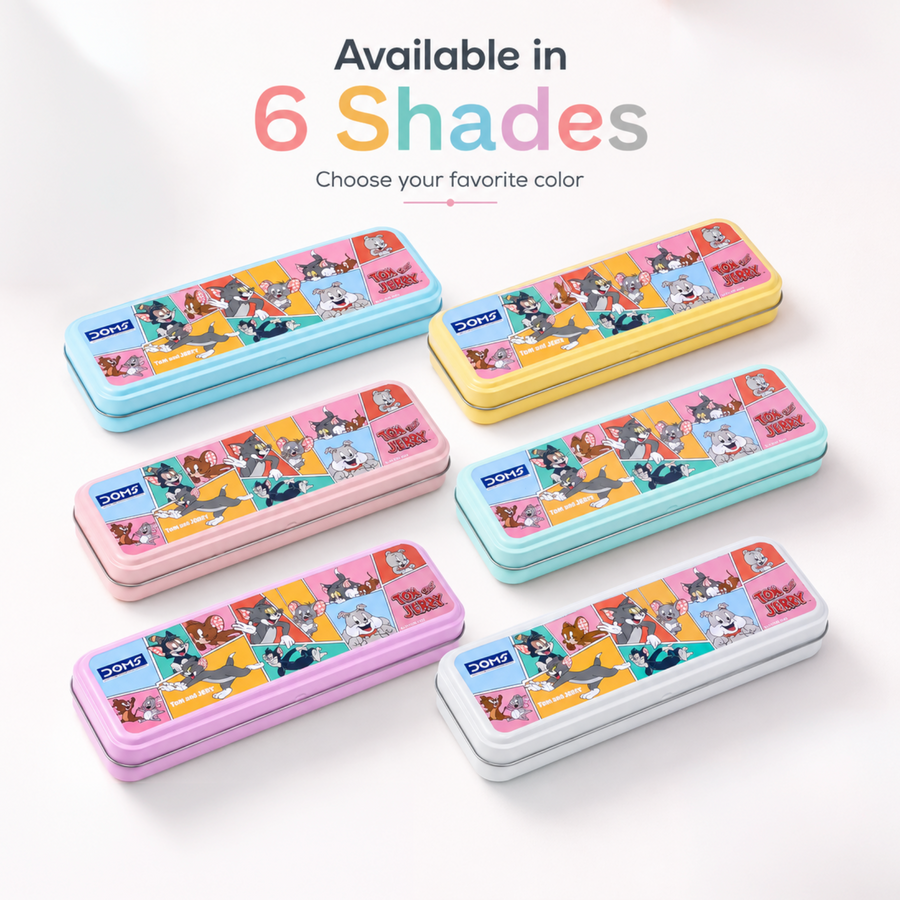 DOMS TOM & JERRY Multi Tin Pencil Box | Durable Metal Storage Case for Kids | Spacious Cartoon Pencil Case | Travel-Friendly Organizer | Official licensed Merchandise