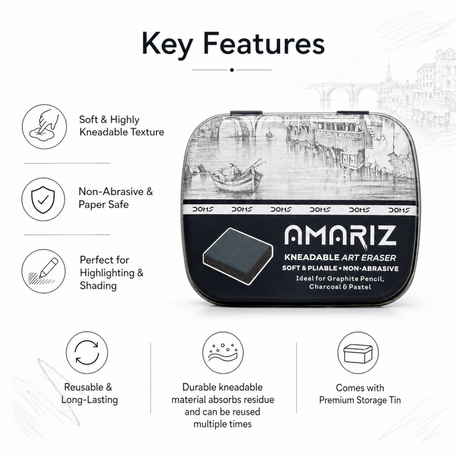 DOMS Amariz Kneadable Art Eraser for Artists, Sketching & Charcoal Drawing | Soft Non-Abrasive Putty Eraser for Graphite, Pencil, Pastel & Charcoal