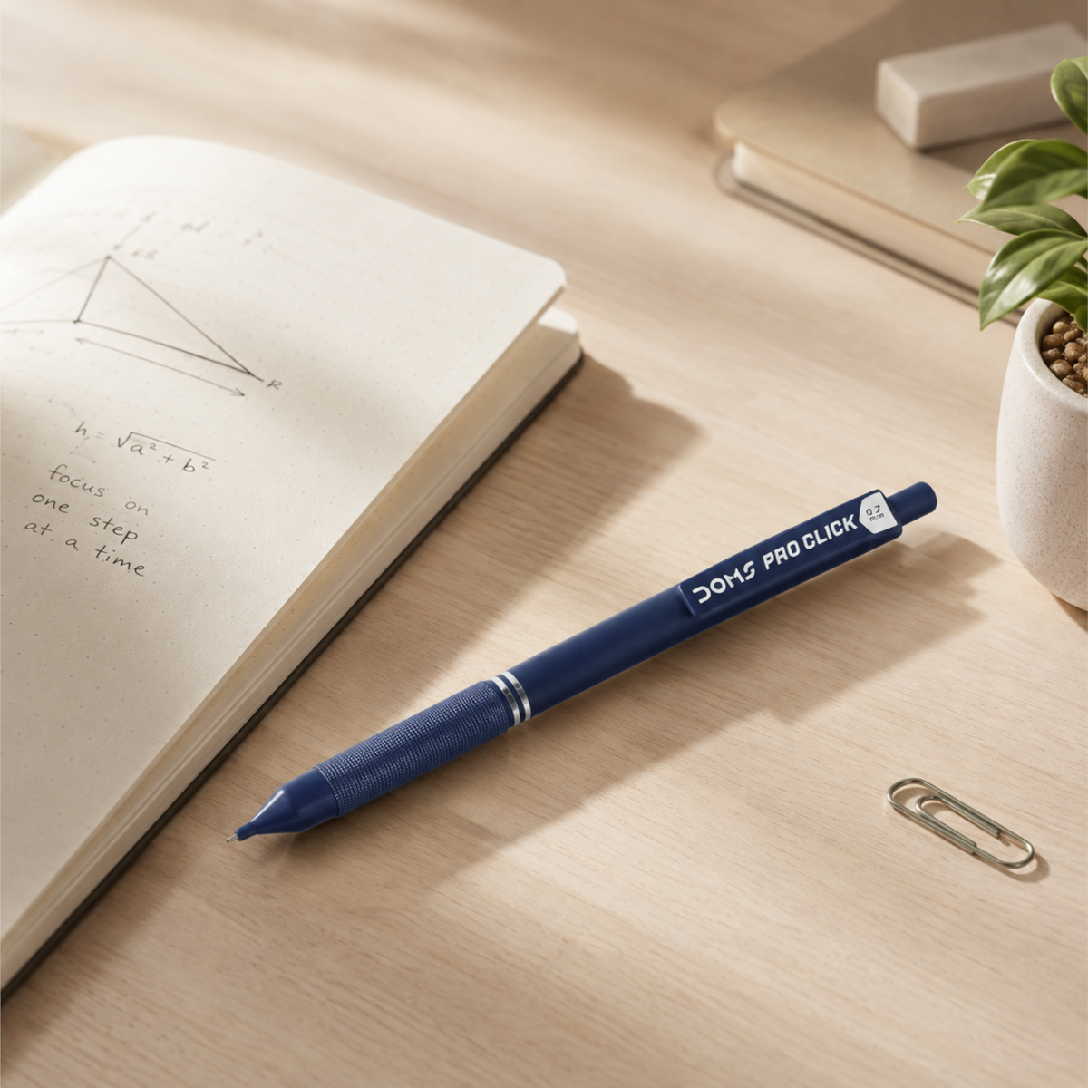 DOMS PRO CLICK 0.7 mm Mechanical Pencil – Refillable Click Pencil with Built-In Eraser