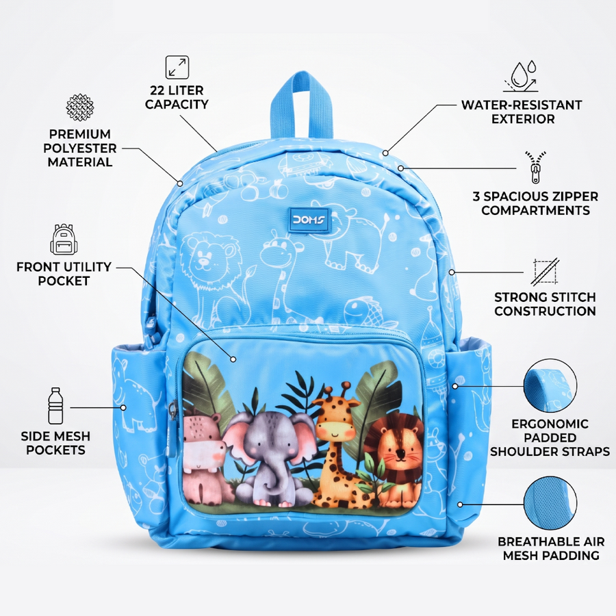 DOMS Jungle Bag Kids School Backpack – Lightweight Water-Resistant Jungle Theme Bag (22L)