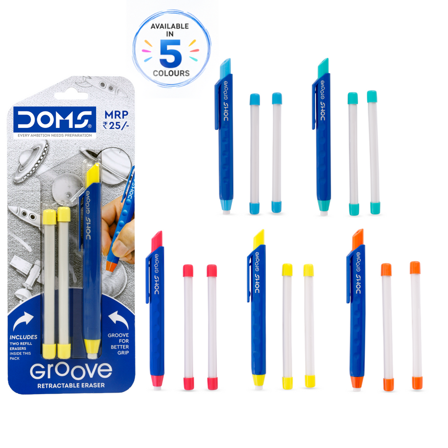 DOMS GROOVE Retractable Eraser | Precision Click Eraser Pen | Dust-Free, Smudge-Free, Non-Toxic Eraser for School, Office & Art