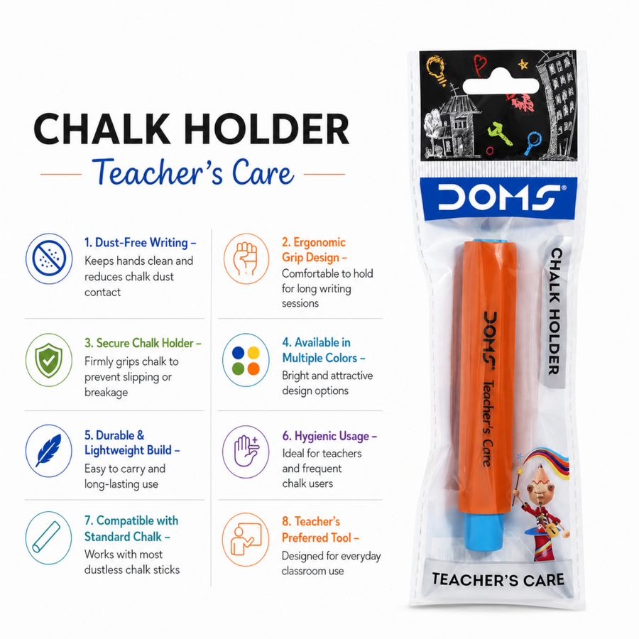DOMS Chalk Holder – Teacher’s Care | Dust-Free Chalk Grip for Classroom & Chalkboard Use | Comfortable Anti-Dust Chalk Holder