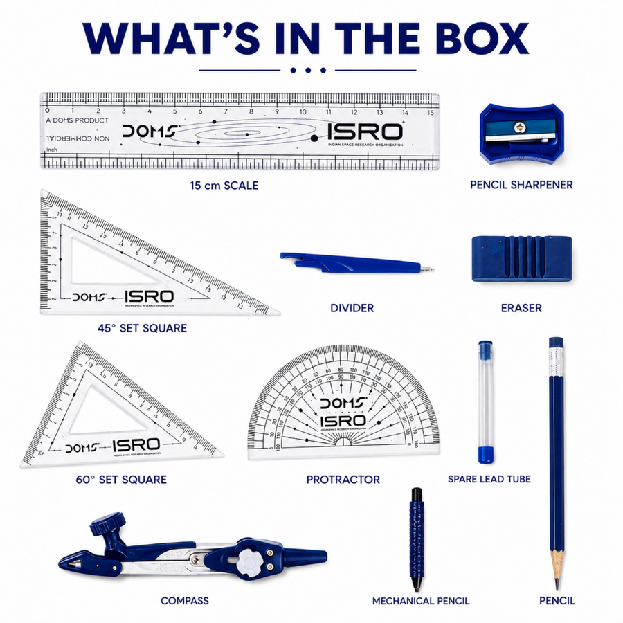 DOMS ISRO Math Drawing Instrument Box – Complete Geometry Set for Students, Precision & Exam Use