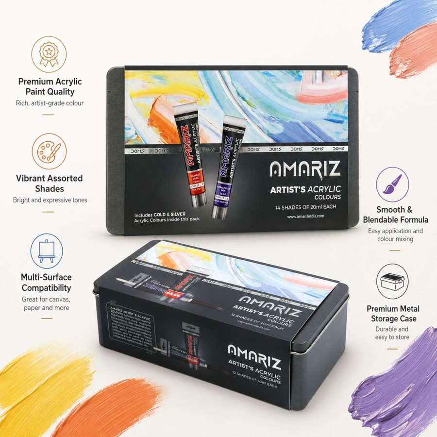 DOMS Amariz Artist’s Acrylic Colours Set | Professional Acrylic Paint Kit | Rich Pigments for Canvas, Wood & Craft Painting