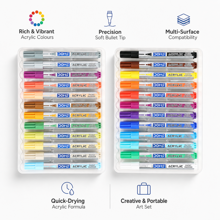 DOMS Acrylic Paint Markers Set | Multi-Surface Acrylic Marker Pens for DIY Art, Craft & Creative Projects