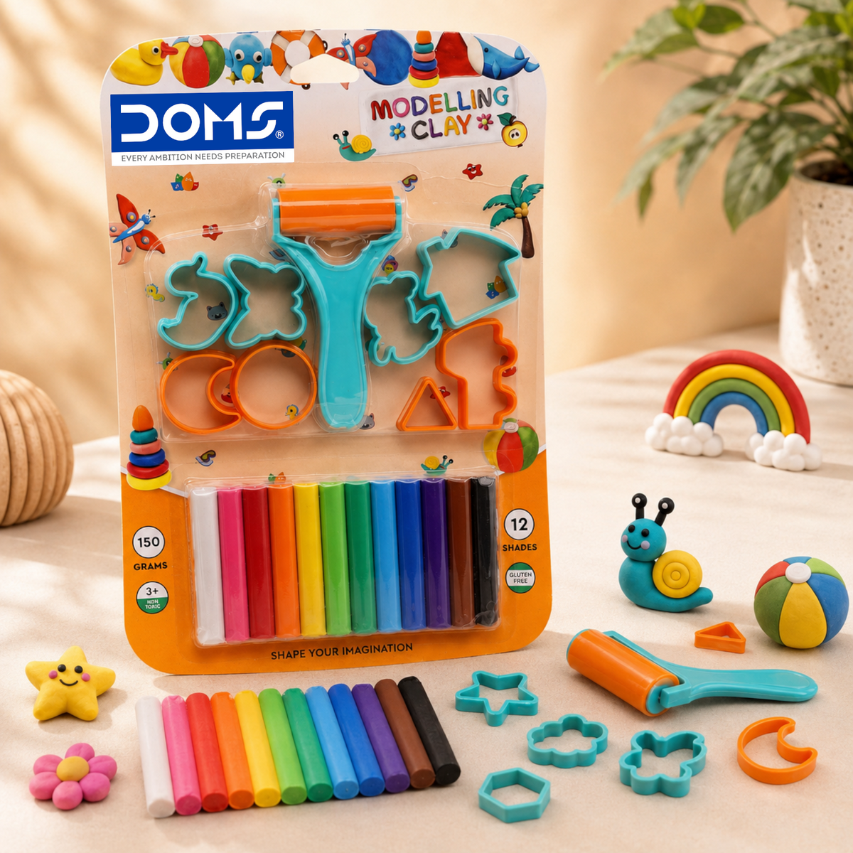 DOMS Modelling Clay Set 12 Shades – Non-Toxic Soft Clay for Kids | Multi-Color Creative Clay Kit with Tools | DIY Art & Craft Clay