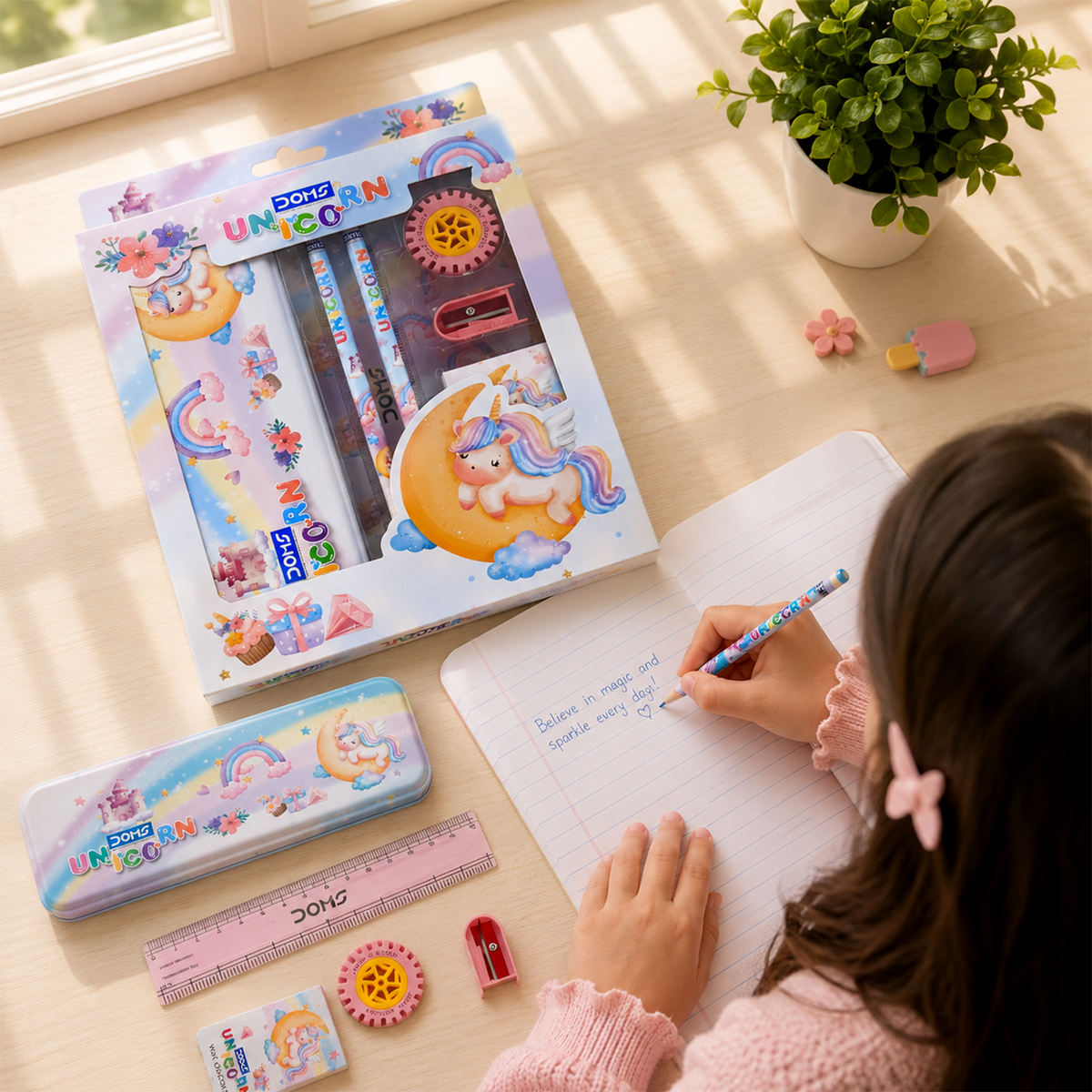 DOMS Unicorn Kit – Kids Stationery Set with Pencil Box, Wax Crayons, Pencils, Eraser, Sharpener & Scale | Cute Unicorn Theme School Kit