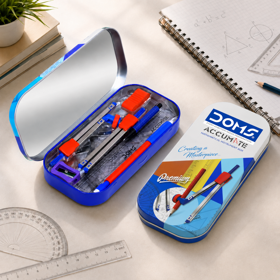 DOMS ACCUMATE Math Instrument Box – Premium Geometry Kit with Compass, Divider, Protractor, Scale & Mechanical Pencil for Students