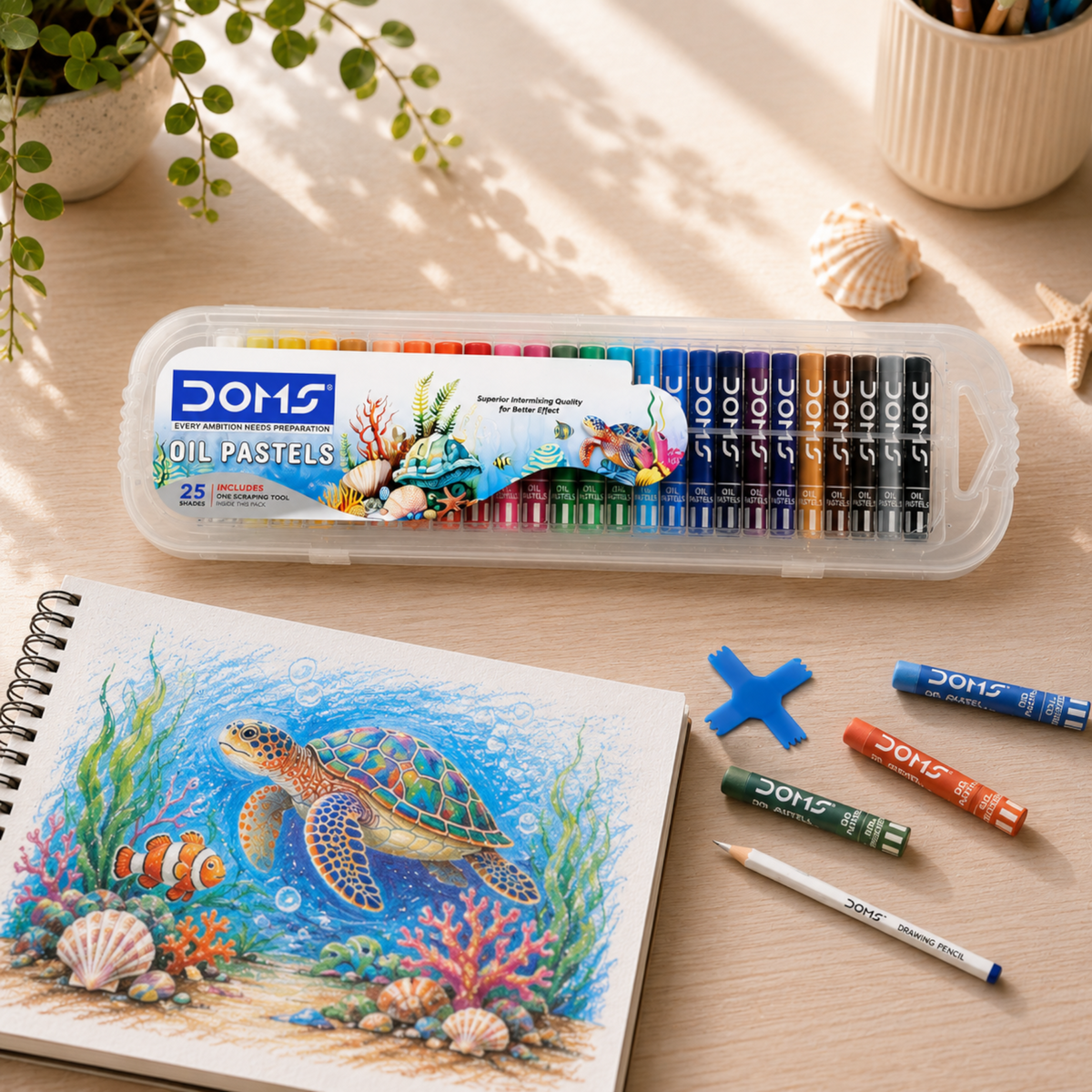 DOMS Oil Pastels Plastic Pack – Smooth Blendable Colours | Vibrant Art Pastels Set with Storage Case