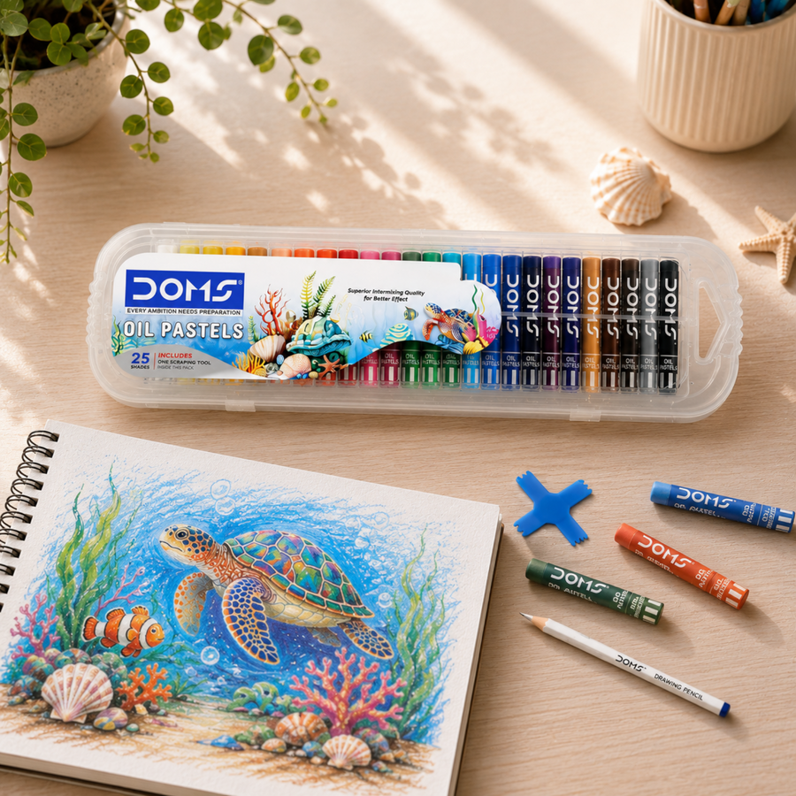 DOMS Oil Pastels Plastic Pack – Smooth Blendable Colours | Vibrant Art Pastels Set with Storage Case
