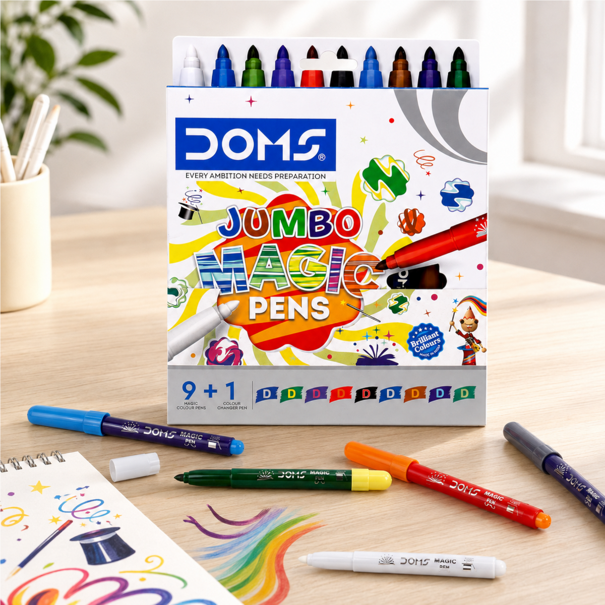 DOMS Jumbo Magic Pens 9+1 Set | Color Changing Sketch Pens for Kids, Drawing & Creative Art