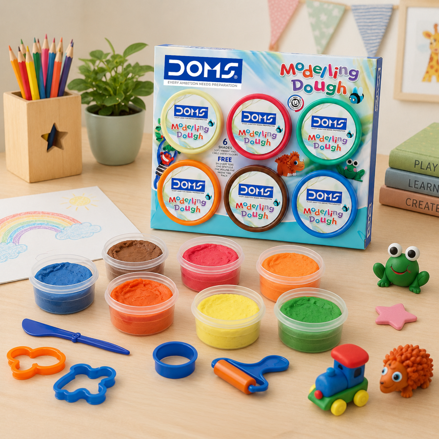 DOMS Modelling Dough 6 Shades (150g) – Soft Non-Toxic Clay Dough for Kids with Tools | Easy to Mould Art & Craft Kit