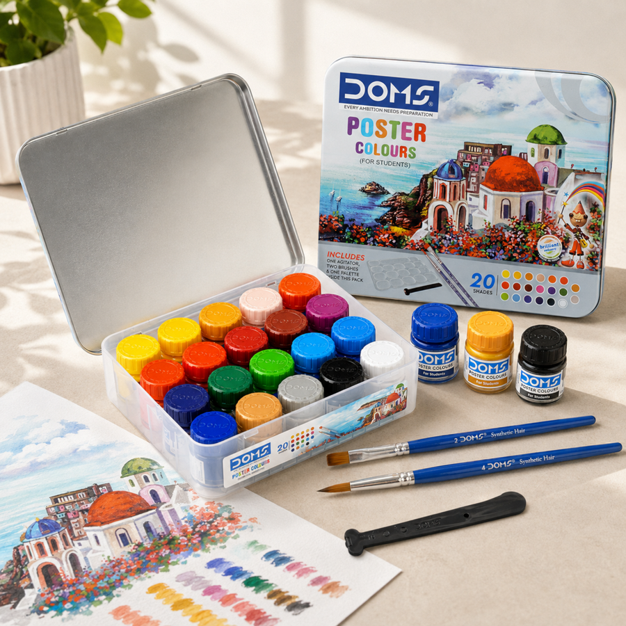 DOMS STUDENT POSTER COLOUR 20 SHADES – Vibrant Water-Based Paint Set for School & Creative Projects